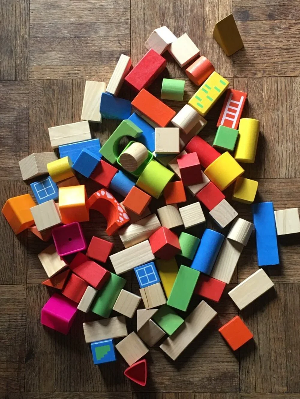 Wood and Plastic Baby / Toddler Building Blocks Lot Approx. 86 Pieces